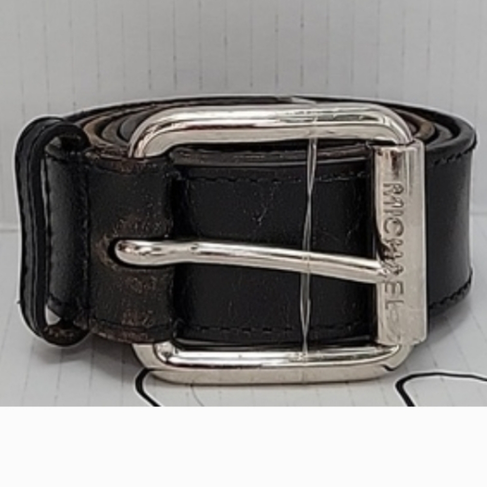 Michael Kors Black Leather Belt with Silver Buckle